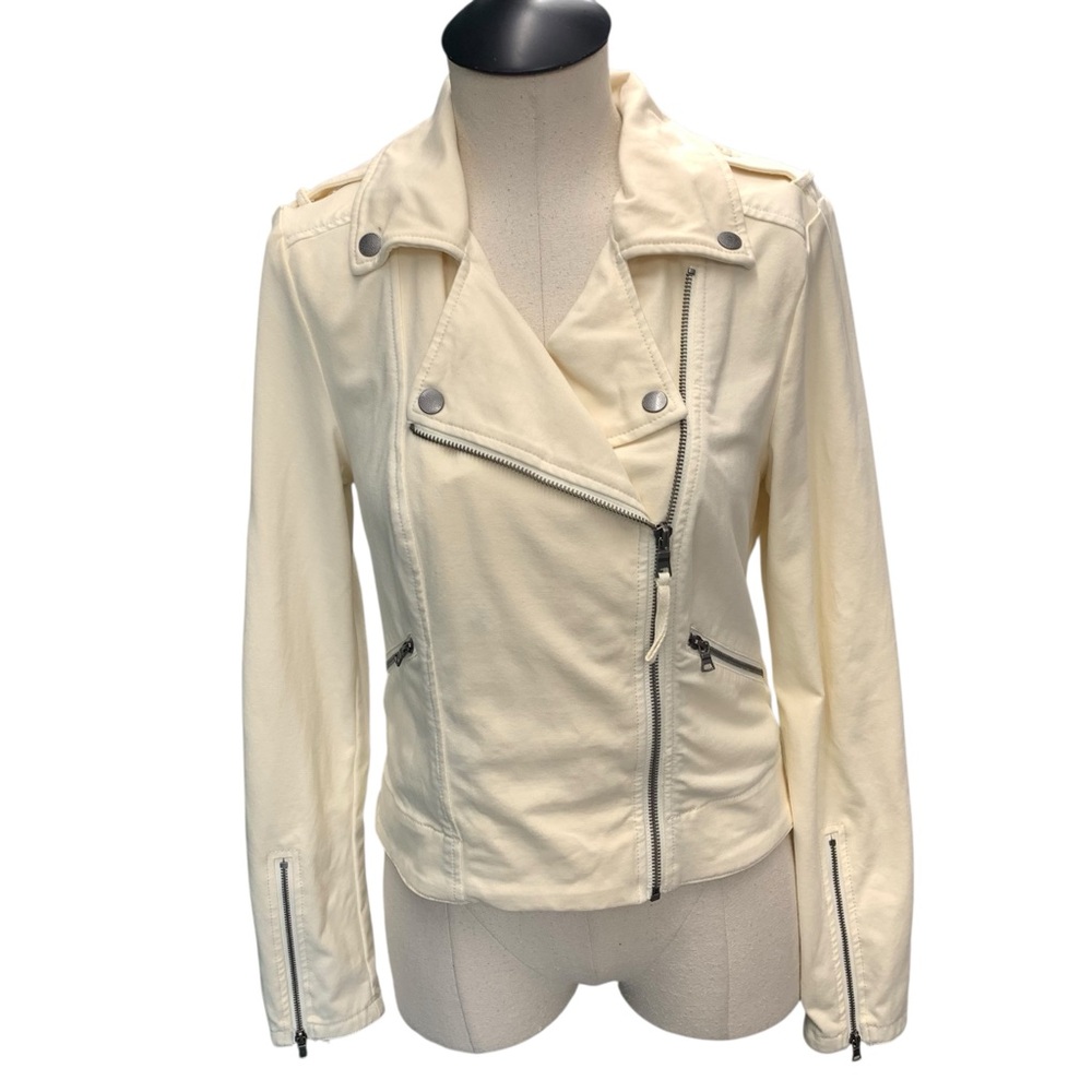 MARRAKECH by Anthropologie Cream Moto Jacket Zip Front Faux Leather - Size XS